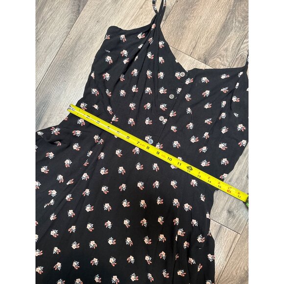 Gap Floral Print Black Dress Size 14 Rouched Back BabyDoll Whimsy Goth Coquette - Picture 2 of 9